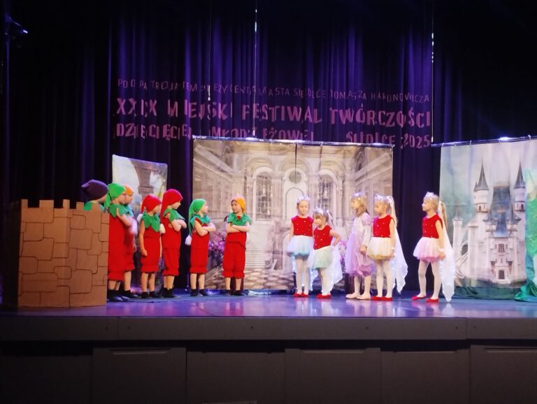 Udział dzieci z grupy V Smerfy w 29. Miejskim Festiwalu Twórczości_Dziecięcej i Młodzieżowej w kategorii TEATR (07.04.2025)